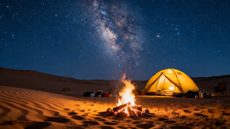 沙漠星空露营夜图片