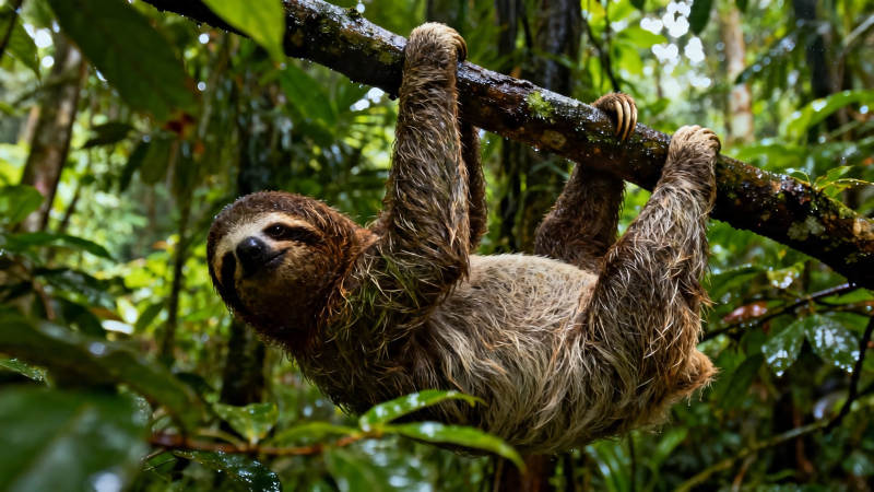 树懒挂枝 雨林慢生活图片