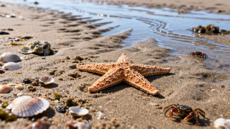 沙滩海星与螃蟹共舞图片