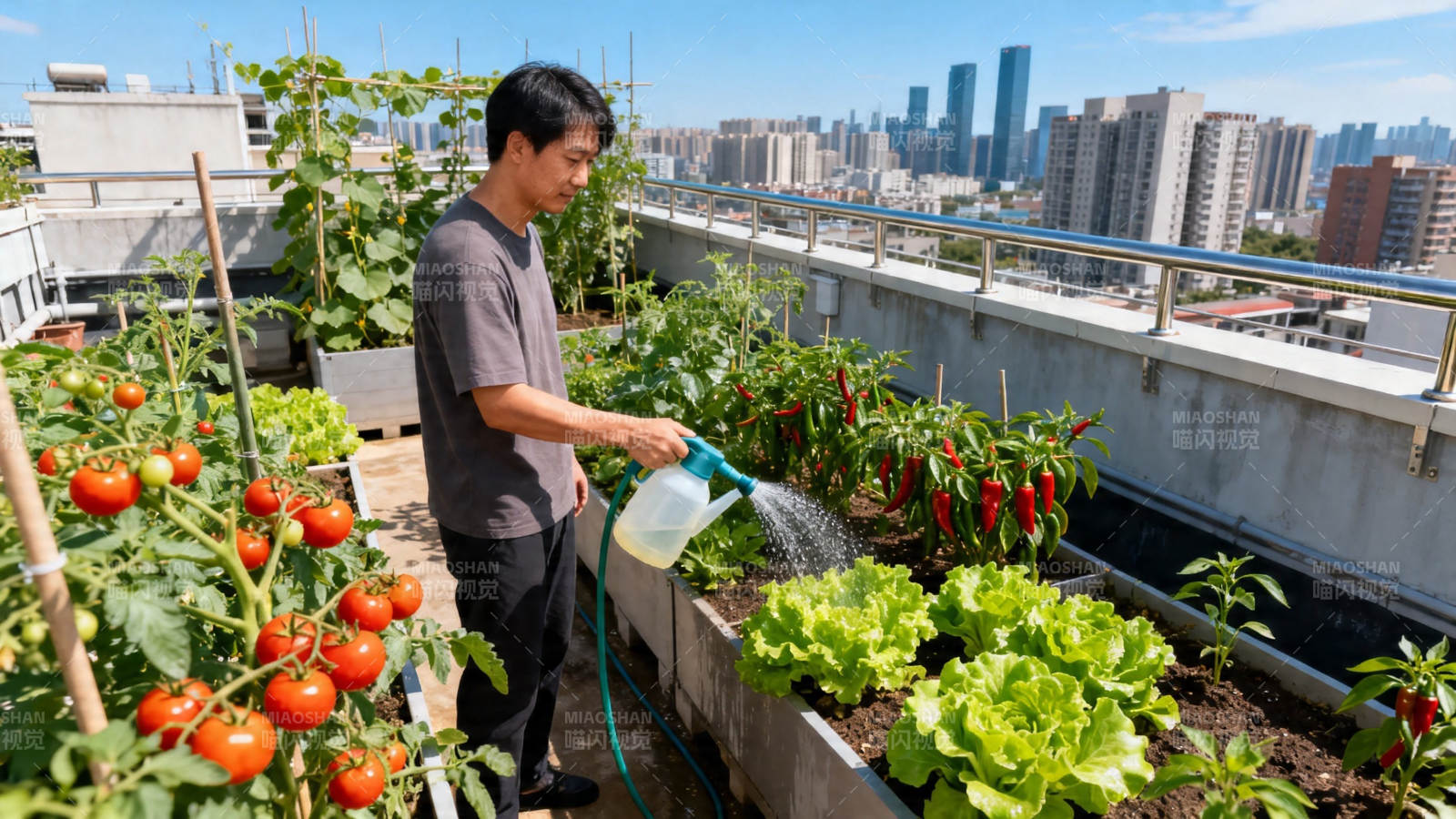 屋顶菜园浇水乐图片
