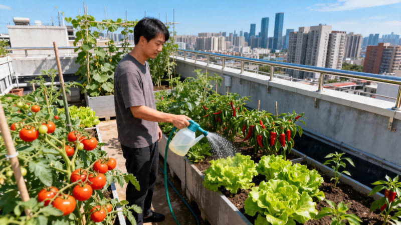 屋顶菜园浇水乐图片