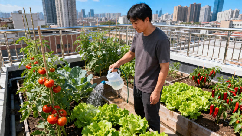 rooftop garden water图片