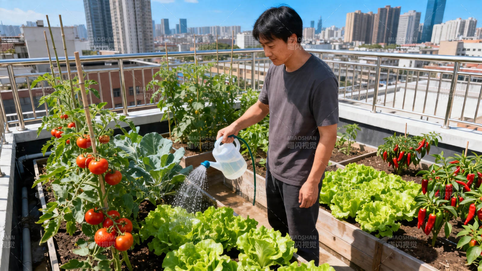 rooftop garden water图片