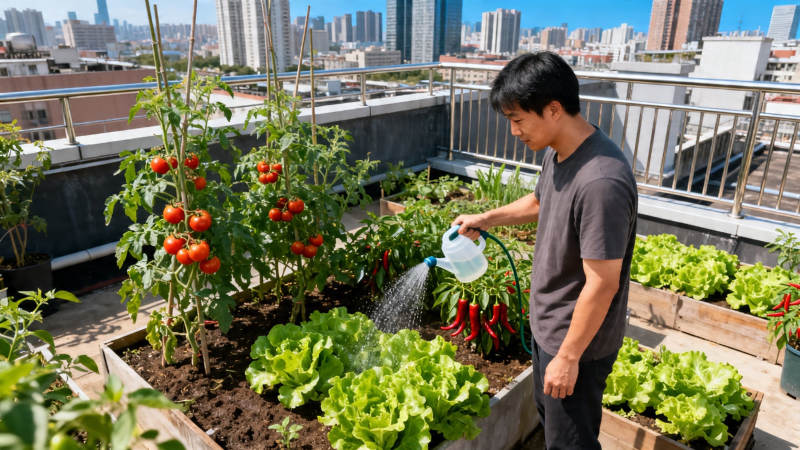 rooftop garden water图片