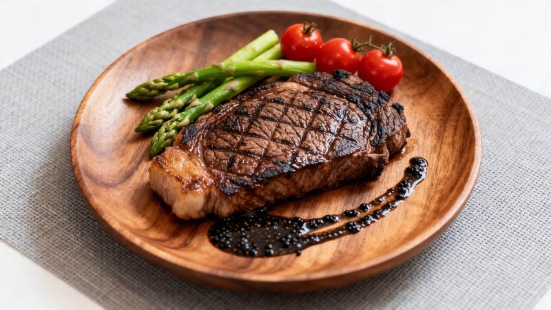 香煎牛排配芦笋樱桃番茄图片