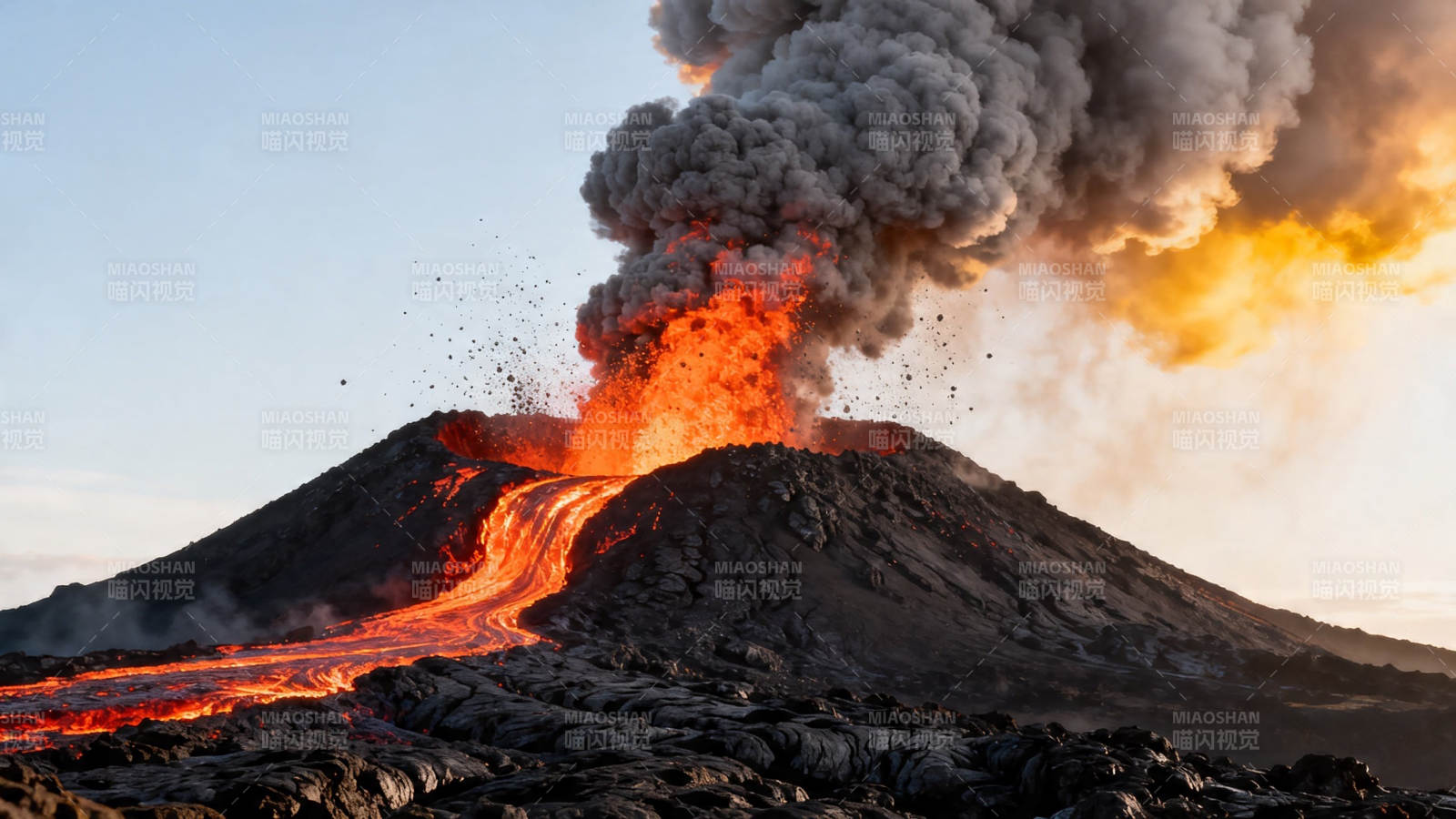 火山喷发 熔岩滚滚浓烟蔽日图片