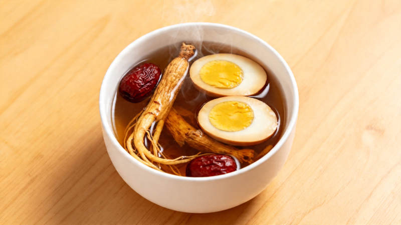 人参红枣蛋汤养生碗图片