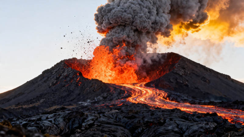 火山喷发 熔岩滚滚浓烟蔽日图片