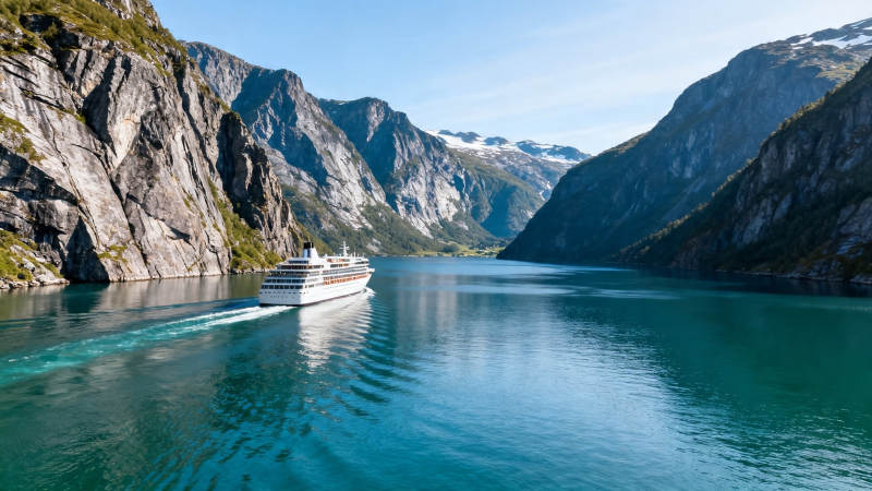峡湾游轮行 碧水映雪山图片