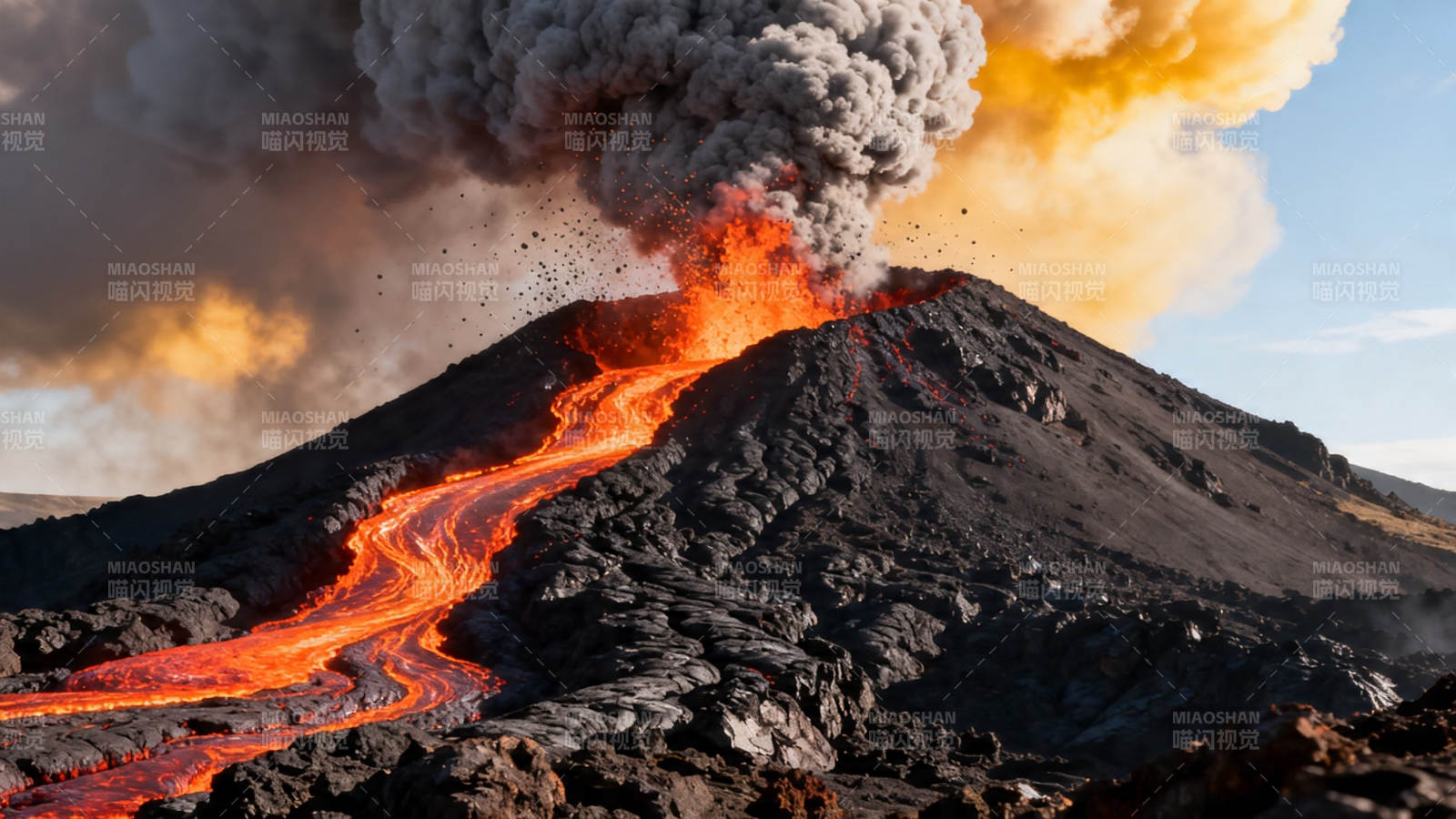 火山喷发 熔岩奔流如河图片