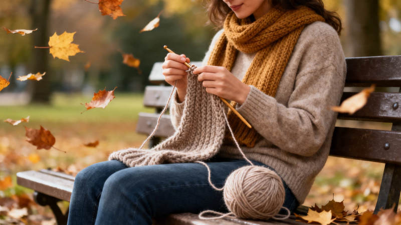 秋日长椅织暖情图片