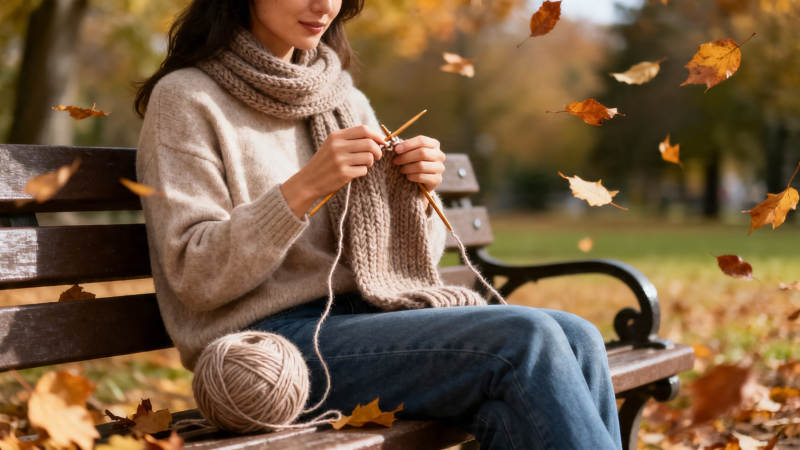 秋日长椅织暖情图片