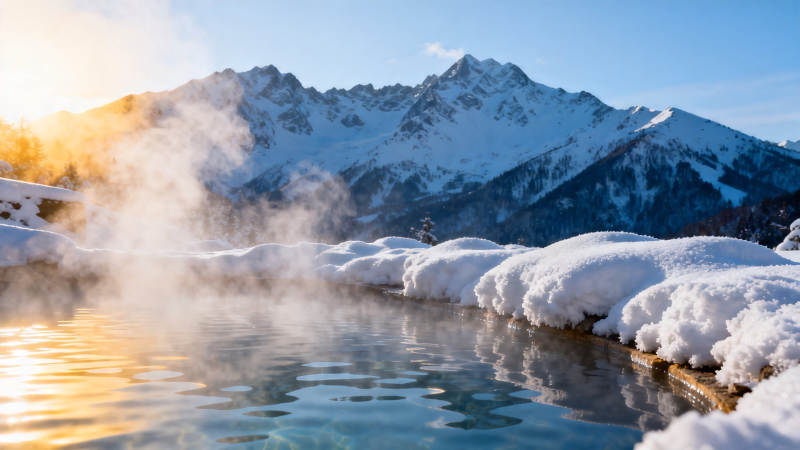 雪山温泉 蒸汽氤氲如画图片