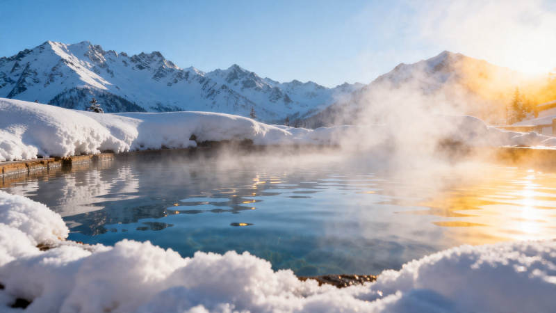 雪山温泉  steam缭绕仙境图片