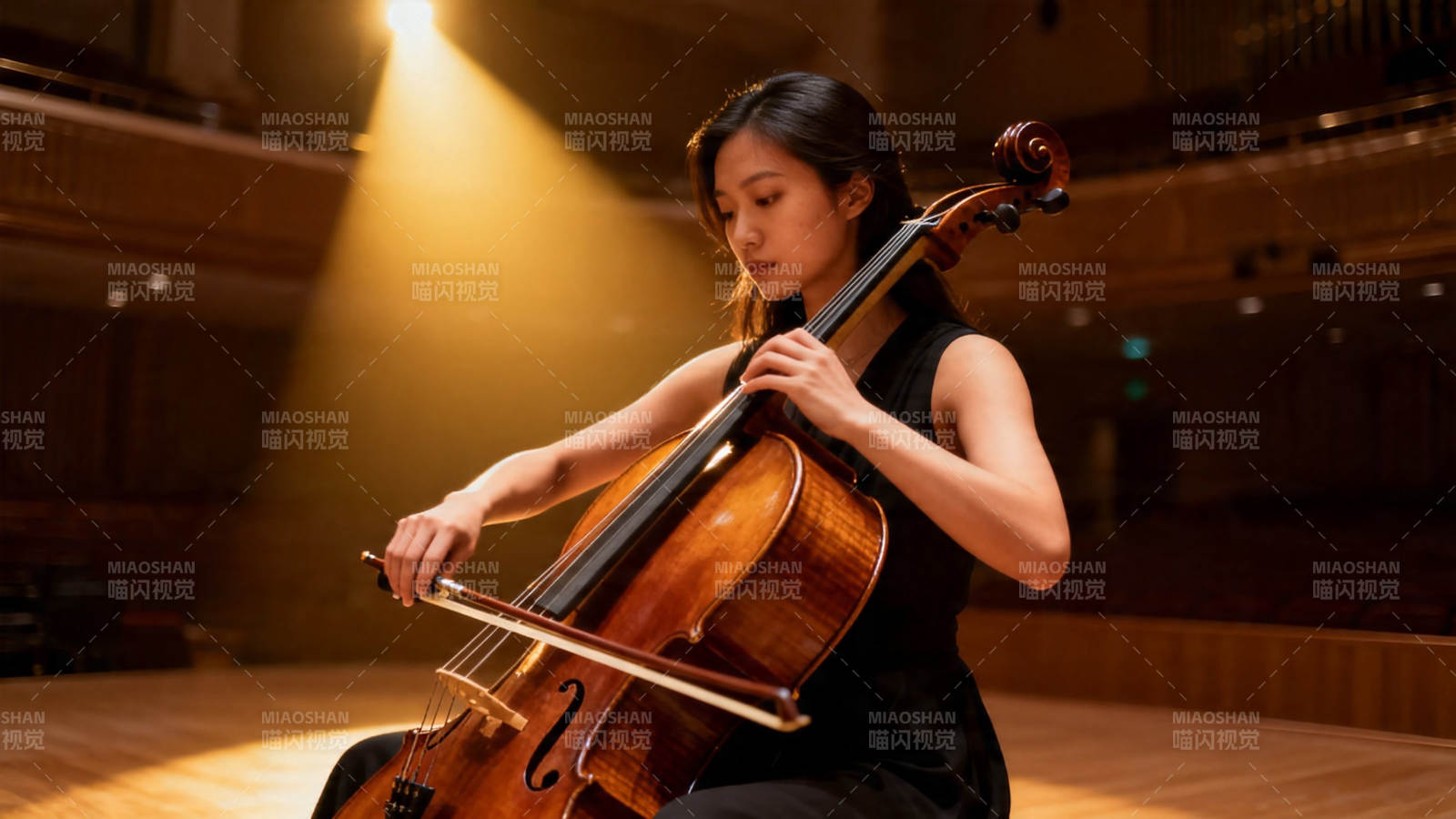 大提琴手舞台独奏瞬间图片