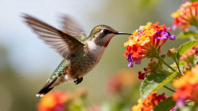 蜂鸟采花蜜 振翅舞春光图片