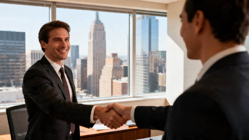 商务握手 城市背景图片
