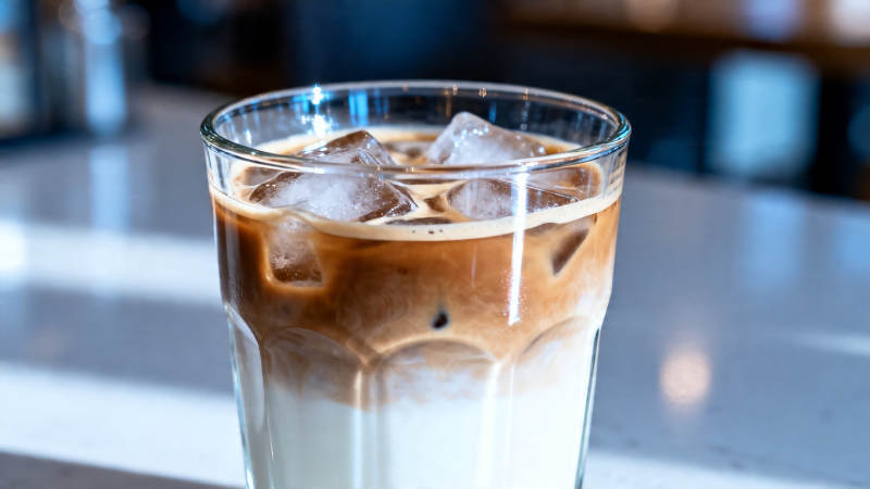 冰咖啡分层特写图片