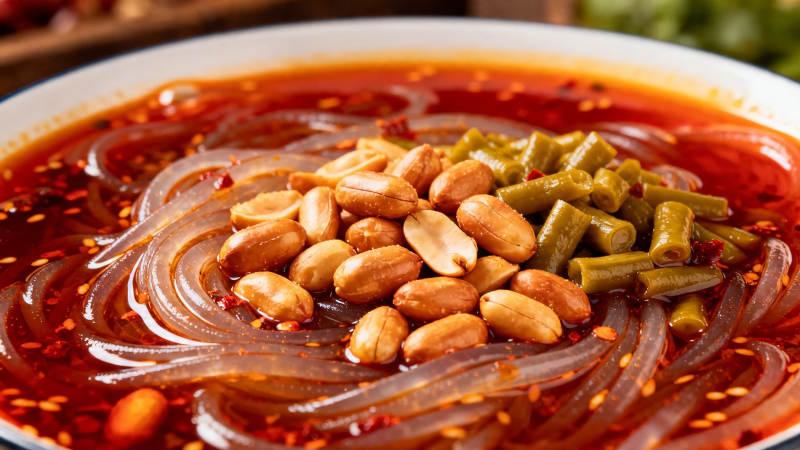 红油酸辣粉 花生豆角香图片