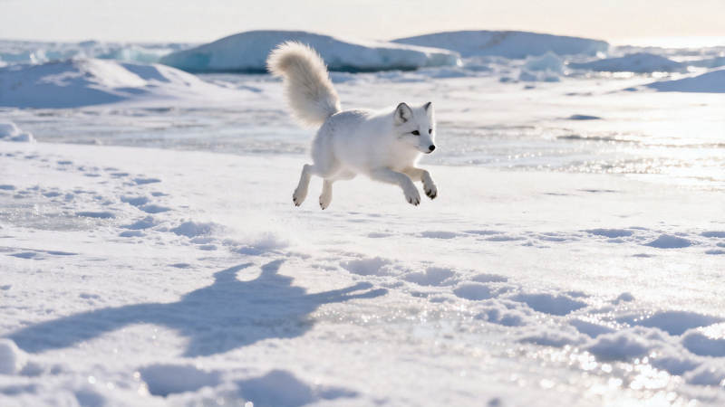 雪狐跃冰原图片