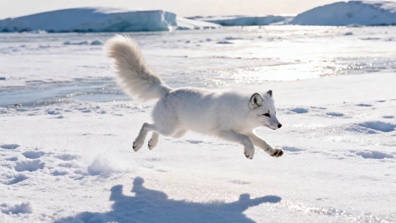 雪原跃动的白狐精灵图片
