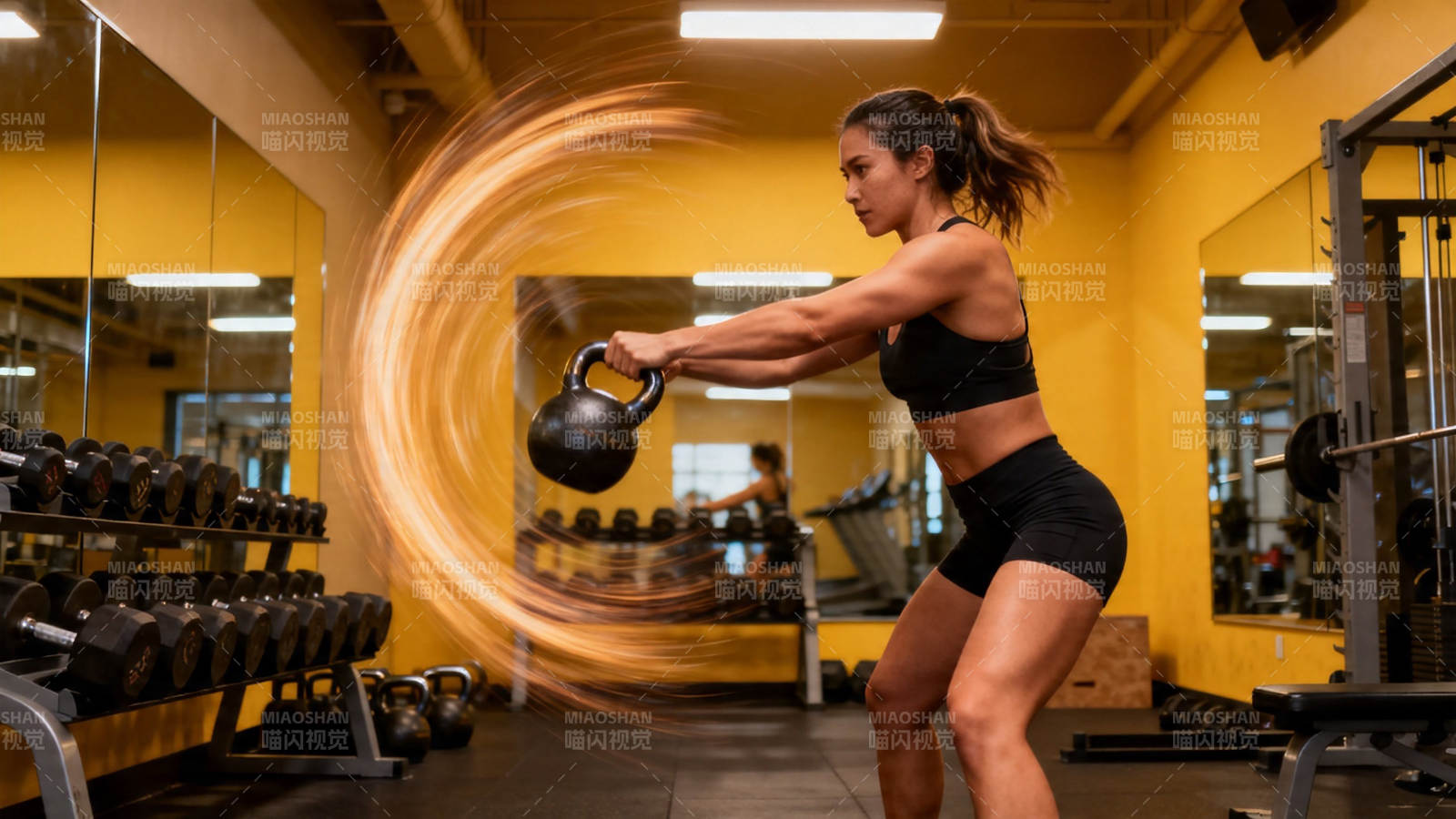 女子健身房挥壶铃燃脂训练图片