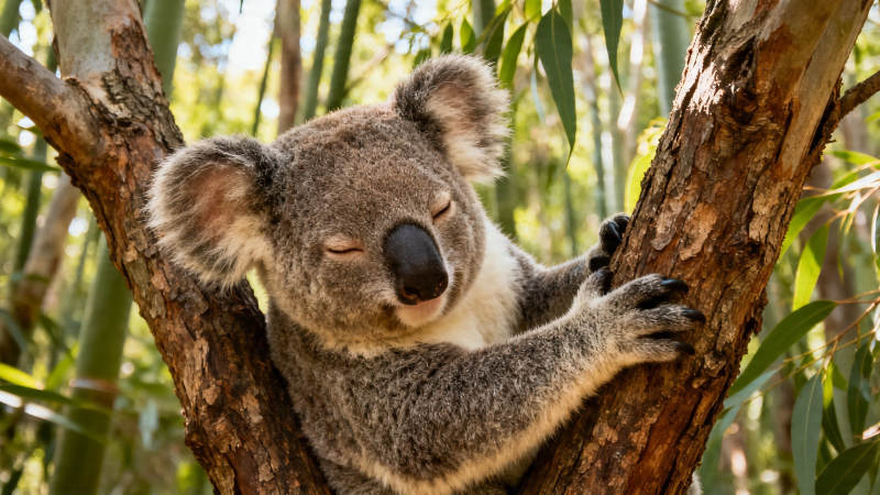 考拉树上酣睡萌态十足图片