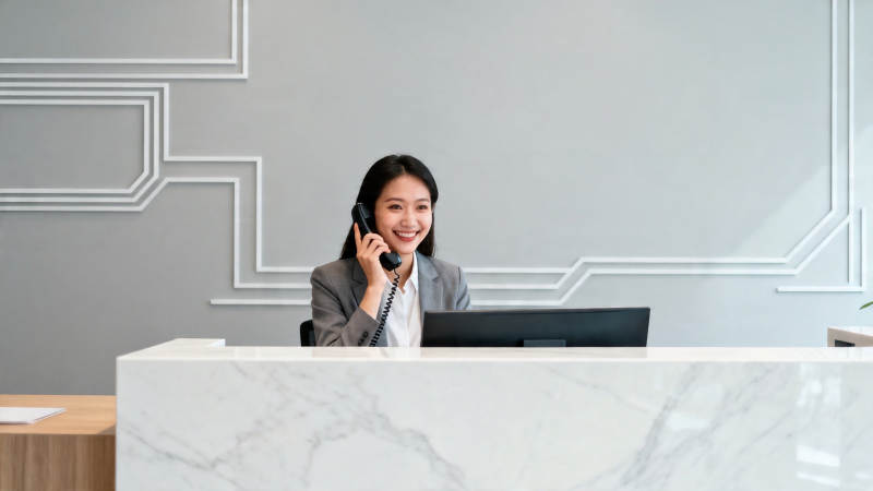 前台微笑接听电话图片