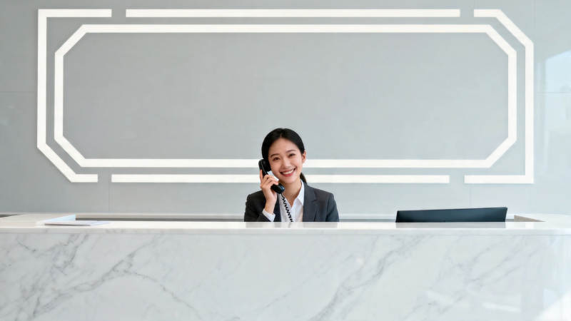 前台微笑接听电话图片