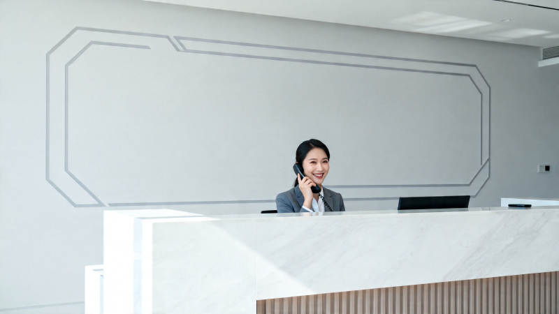 前台微笑接听电话图片