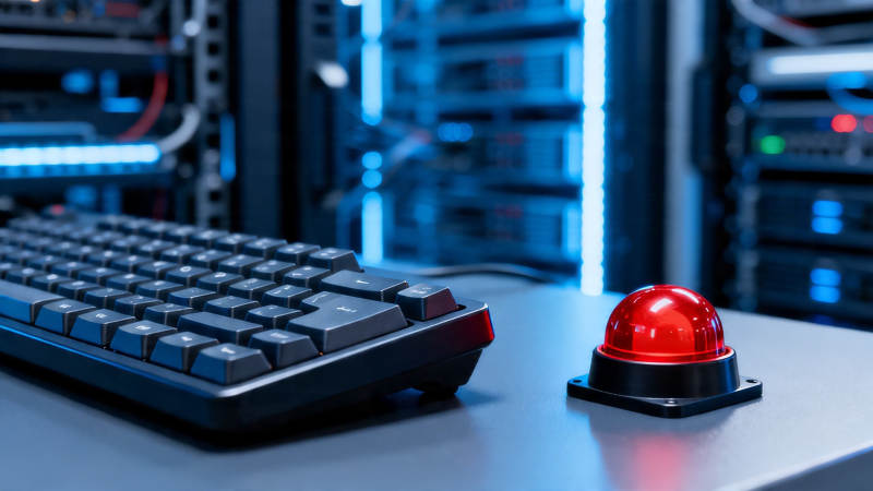 服务器机房警报灯与键盘图片