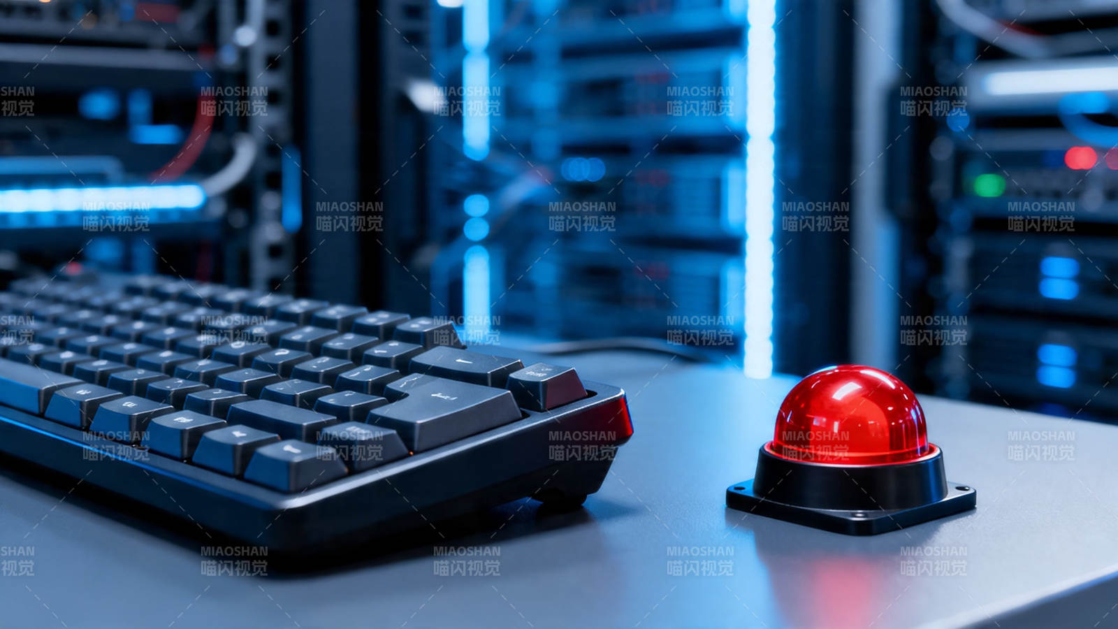 服务器机房警报灯与键盘图片