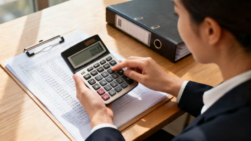 办公桌上计算财务数据图片