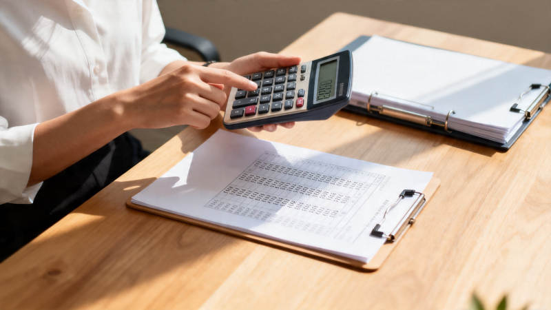 办公桌上用计算器算账图片