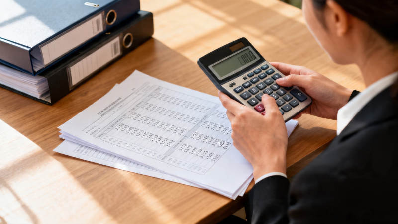 办公桌上计算财务数据图片