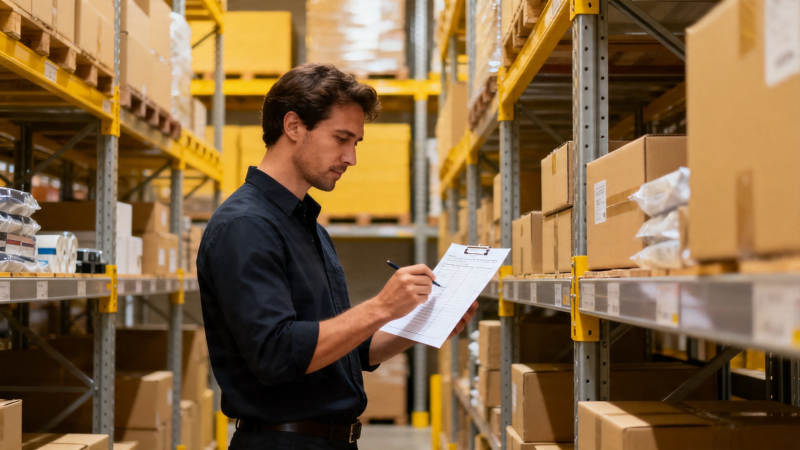 仓库巡检员记录货物信息图片