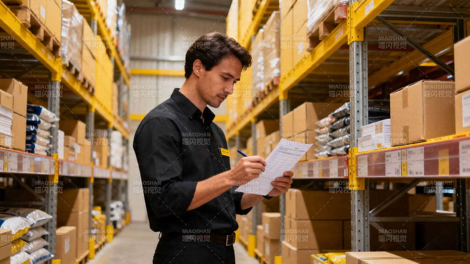 仓库盘点员认真核对清单图片