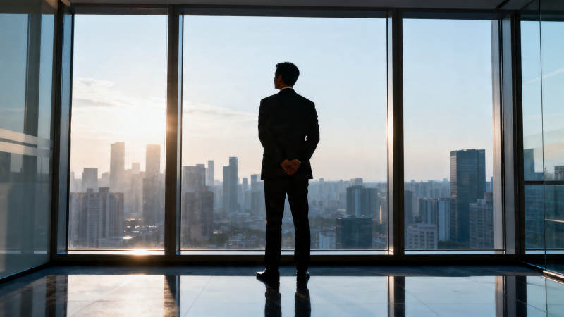 商界精英俯瞰城市天际线图片