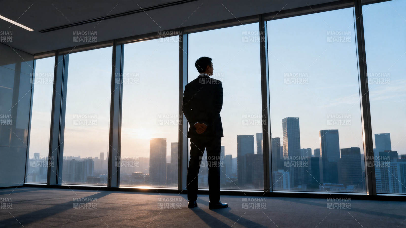 商界精英俯瞰城市晨曦图片