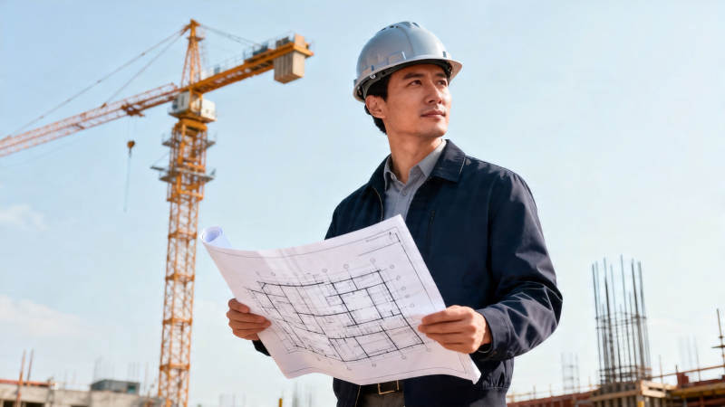 工地工程师查看图纸图片