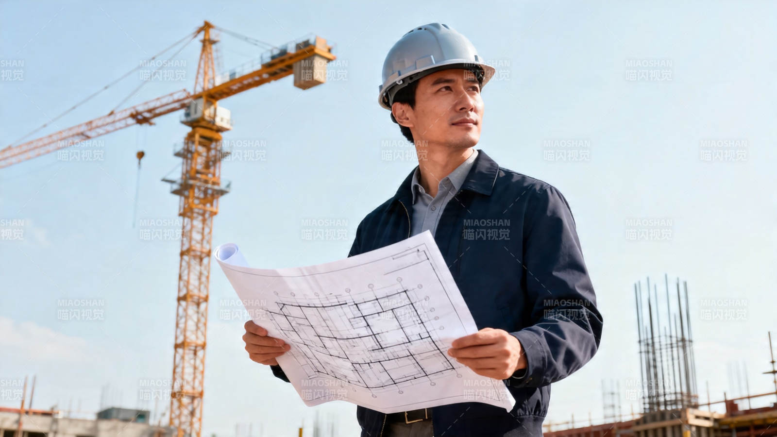 工地工程师查看图纸图片