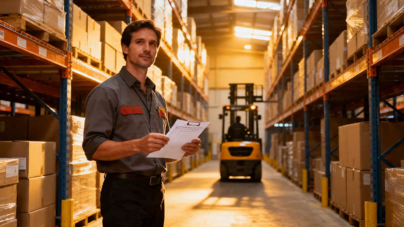 仓库管理员手持清单巡检图片
