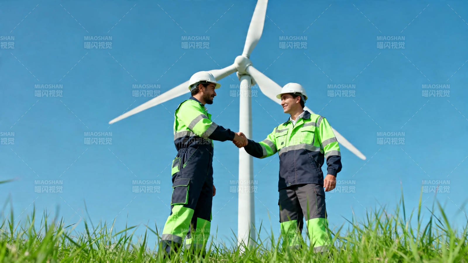 风电工人握手合作图片