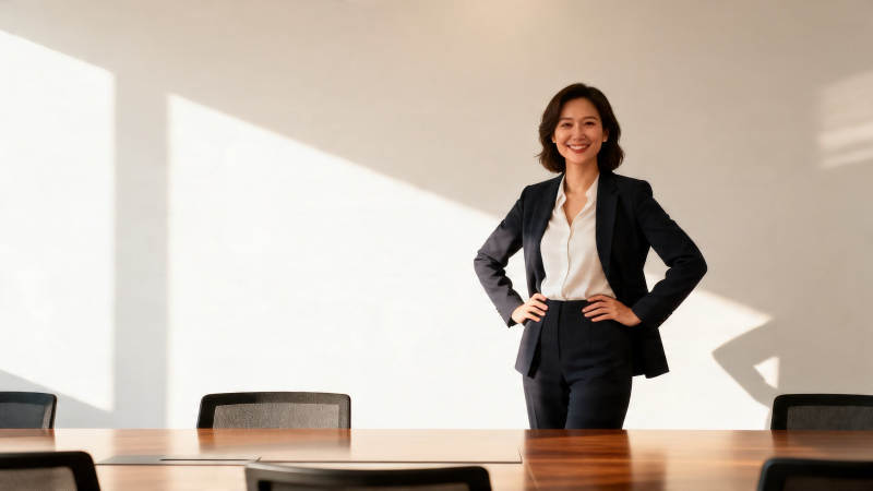 自信女高管会议室微笑站立图片