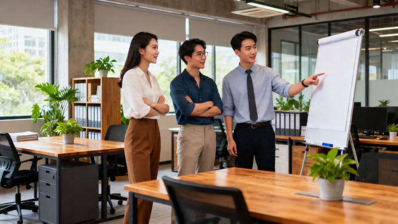 团队白板前讨论方案图片