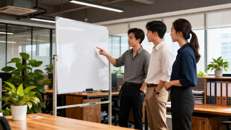 团队白板前讨论方案图片