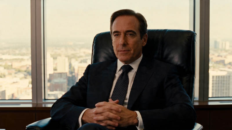 西装男坐办公室窗边图片