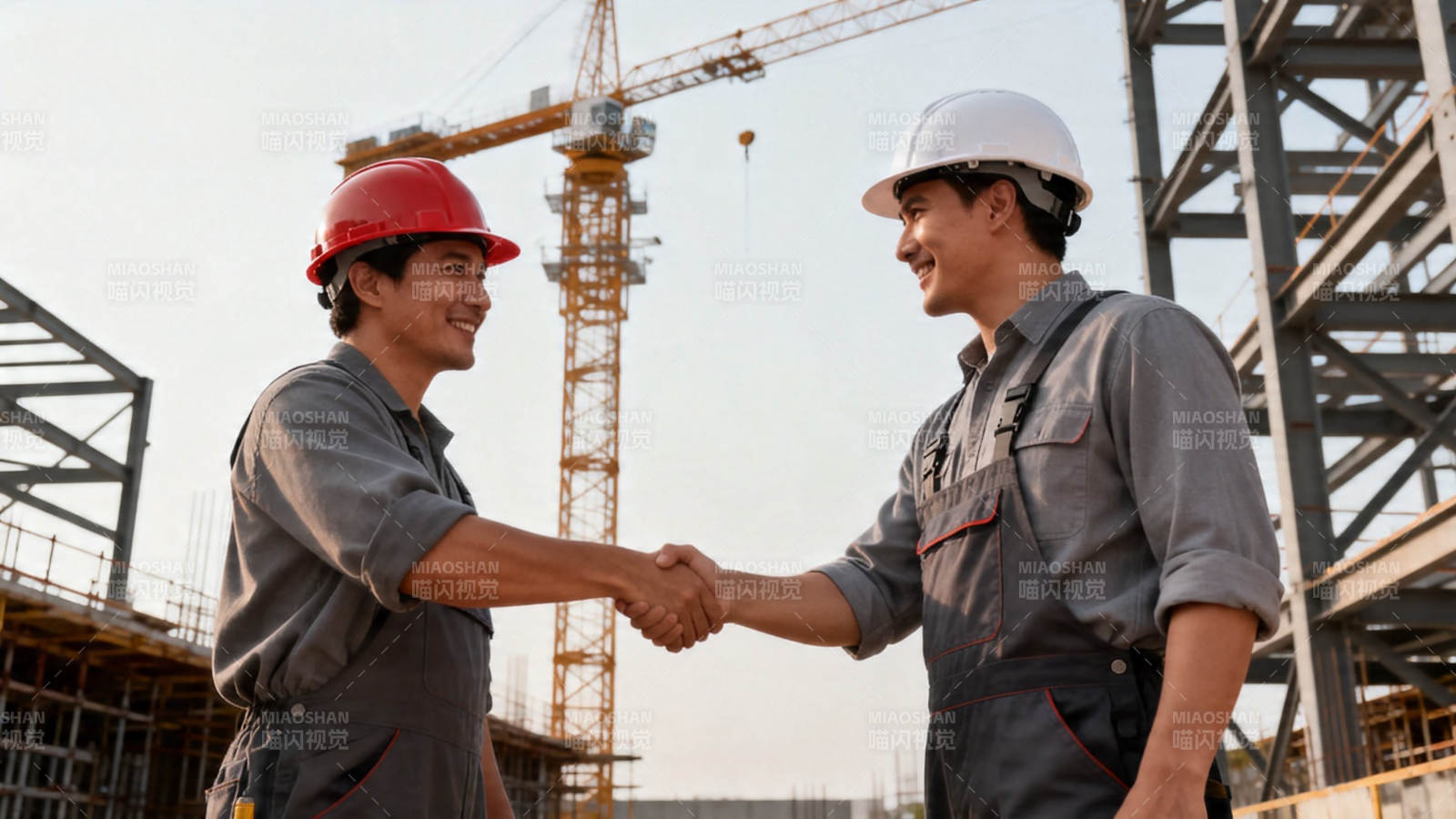 工地握手 合作启航图片