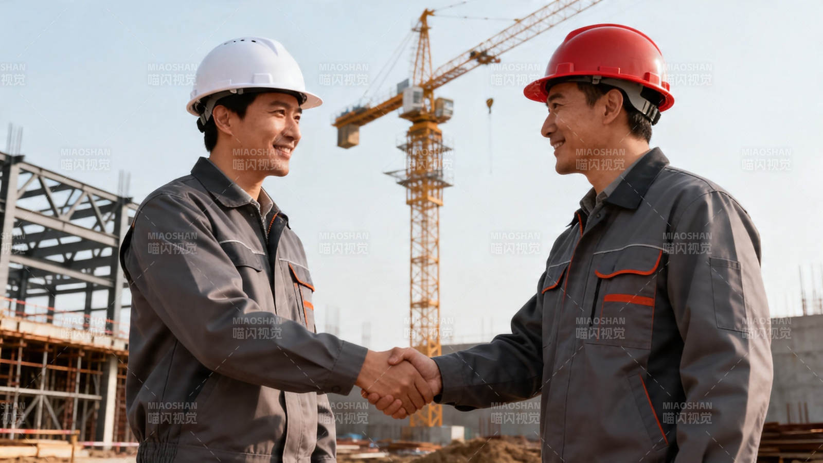 工地握手 合作共建未来图片