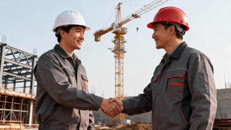 工地握手 合作共建未来图片